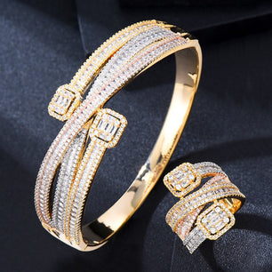 Women's Copper Cubic Zirconia Trendy Bridal Bangle With Ring