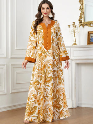 Women's Arabian Polyester Full Sleeves Printed Pattern Dress