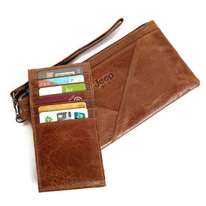 Men's Genuine Leather Zipper Closure Letter Pattern Trendy Wallet