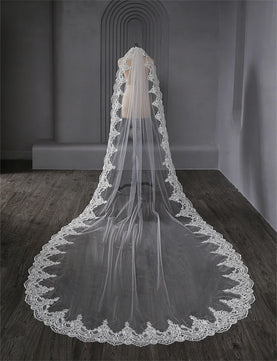 Women's Polyester Lace Edge One-Layer Trendy Bridal Wedding Veils