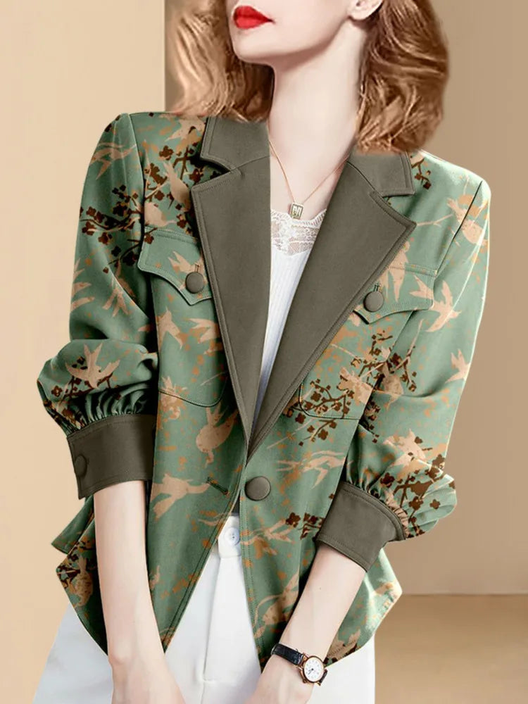 Women's Polyester Notched Full Sleeves Single Breasted Blazer