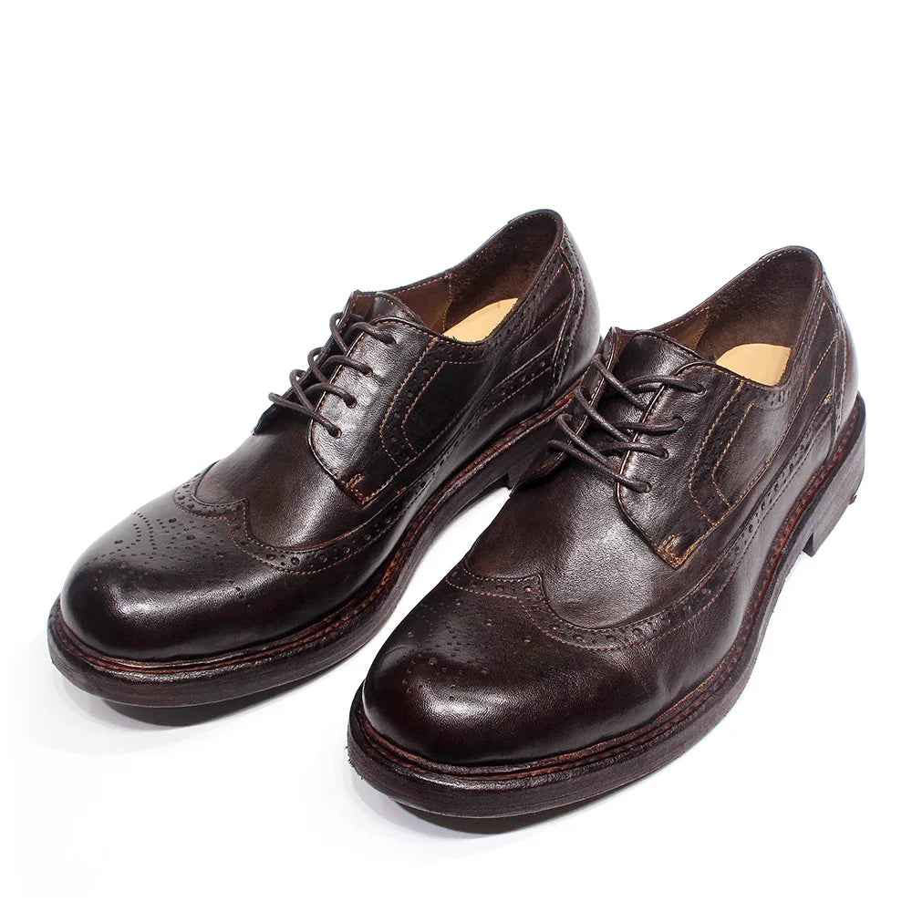 Men's Genuine Leather Round Toe Lace-Up Closure Casual Shoes