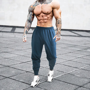 Men's Polyester Elastic Closure Fitness Workout Gym Trousers