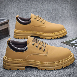 Men's Genuine Leather Lace-Up Closure Solid Pattern Casual Shoes