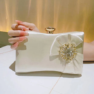 Women's Silk Hasp Closure Rhinestone Classic Wedding Clutch