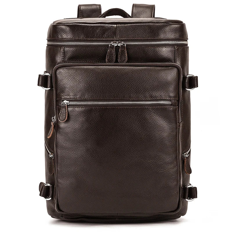 Men's Genuine Leather Zipper Closure Solid Pattern Backpack