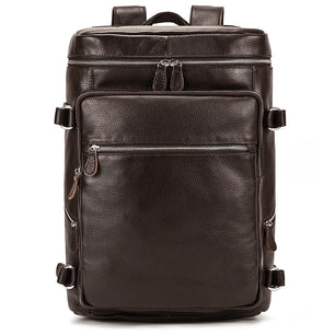 Men's Genuine Leather Zipper Closure Solid Pattern Backpack