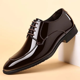 Men's Patent Leather Pointed Toe Lace-Up Closure Formal Shoes