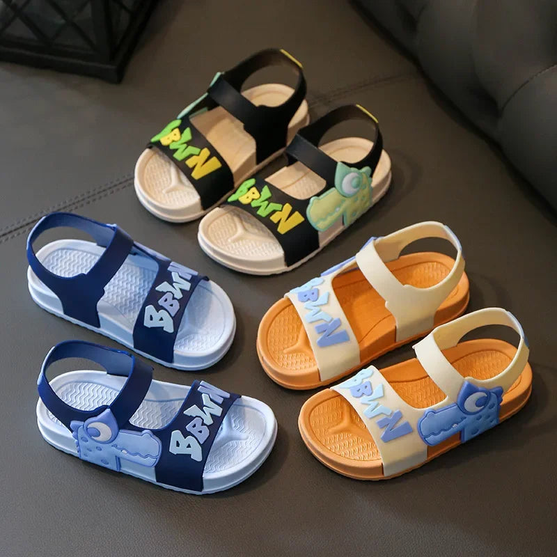 Kid's PVC Peep Toe Hook Loop Closure Breathable Casual Sandals