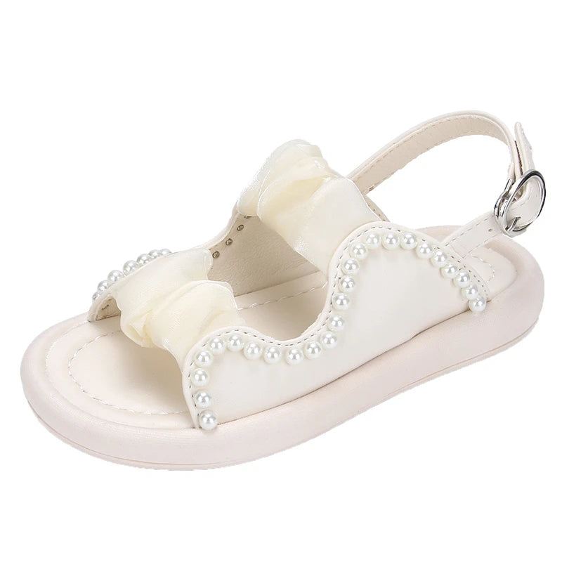 Kid's PU Open Toe Beaded Pattern Hook Loop Closure Sandals