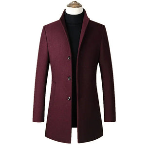 Men's Wool Turn-Down Collar Full Sleeves Single Breasted Coat