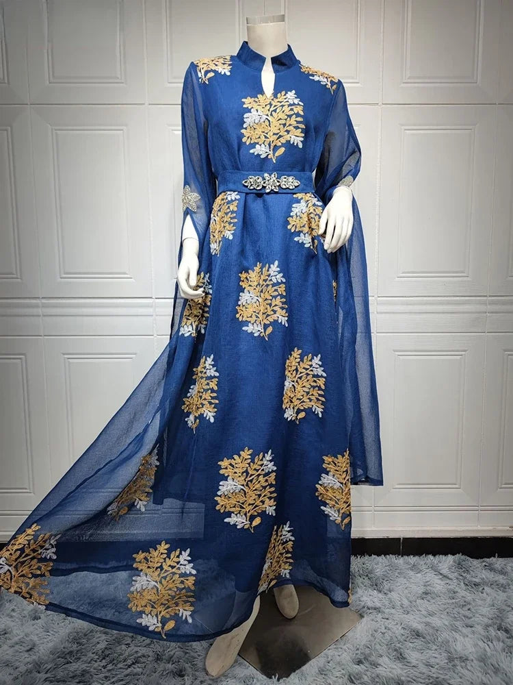 Women's Arabian Polyester Full Sleeves Embroidery Pattern Dress