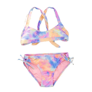 Kid's Polyester Tie Dye Pattern Two-Piece Trendy Swimwear Suit