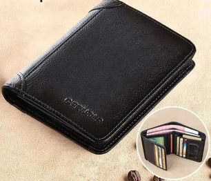 Men's Genuine Leather Solid Pattern Card Holder Trendy Wallets