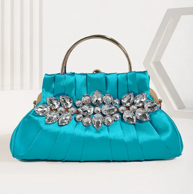 Women's Metallic Hasp Closure Rhinestone Trendy Evening Handbags