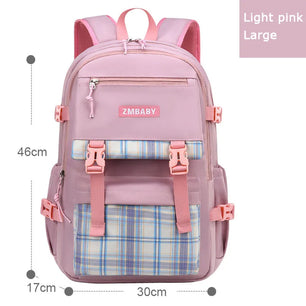 Kid's Canvas Zipper Closure Plaid Pattern Trendy School Backpack