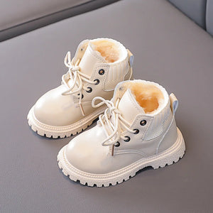 Kid's Girls PU Round Toe Lace-Up Closure Solid Pattern Shoes