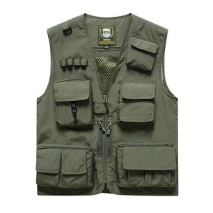 Men's Polyester V-Neck Sleeveless Zipper Closure Solid Jacket