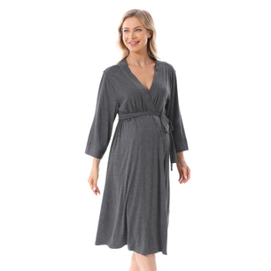 Women's Spandex V-Neck Long Sleeve Solid Pattern Maternity Dress