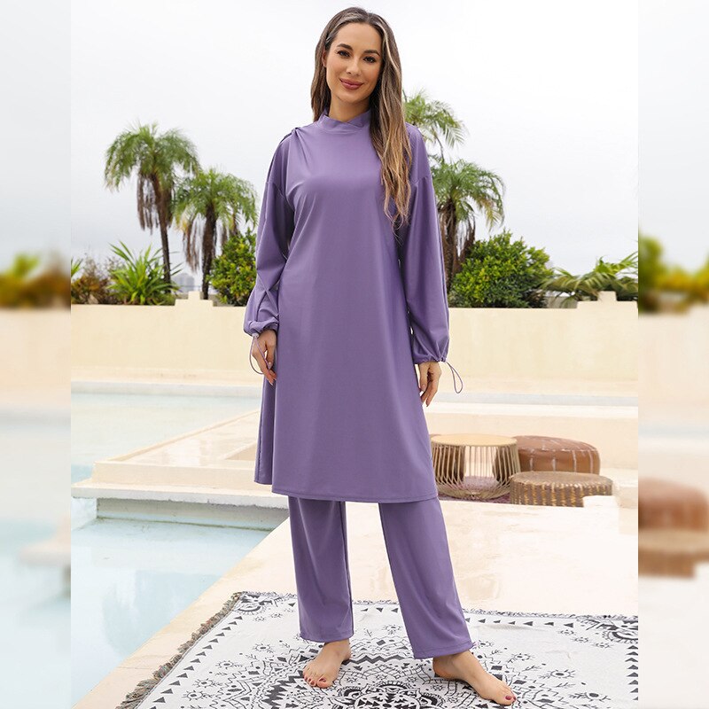 Women's Arabian Polyester Full Sleeves Plain Pattern Swimwear