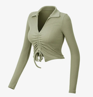 Women's Turn-Down Collar Nylon Long Sleeves Fitness Sport Tops