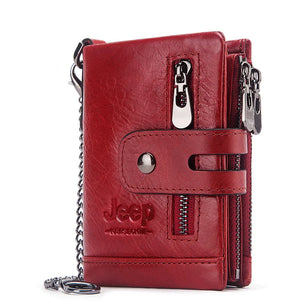 Men's Genuine Leather Zipper Hasp Closure Letter Pattern Wallet