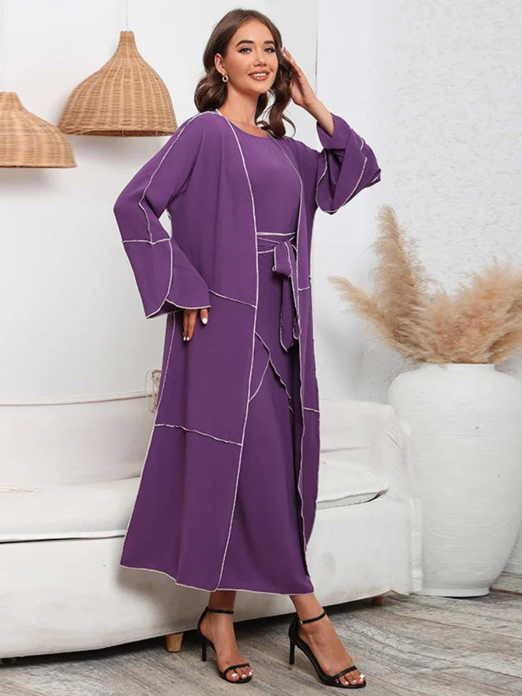 Women's Arabian Polyester Full Sleeves Solid Pattern Casual Dress