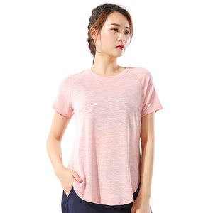 Women's Nylon Short Sleeves Solid Pattern Yoga Fitness Sport Tops