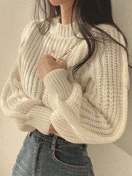 Women's Acrylic O-Neck Full Sleeves Vintage Knitted Sweater