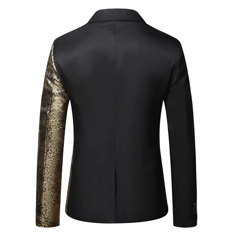 Men's Polyester Notched Collar Single Button Closure Luxury Blazer