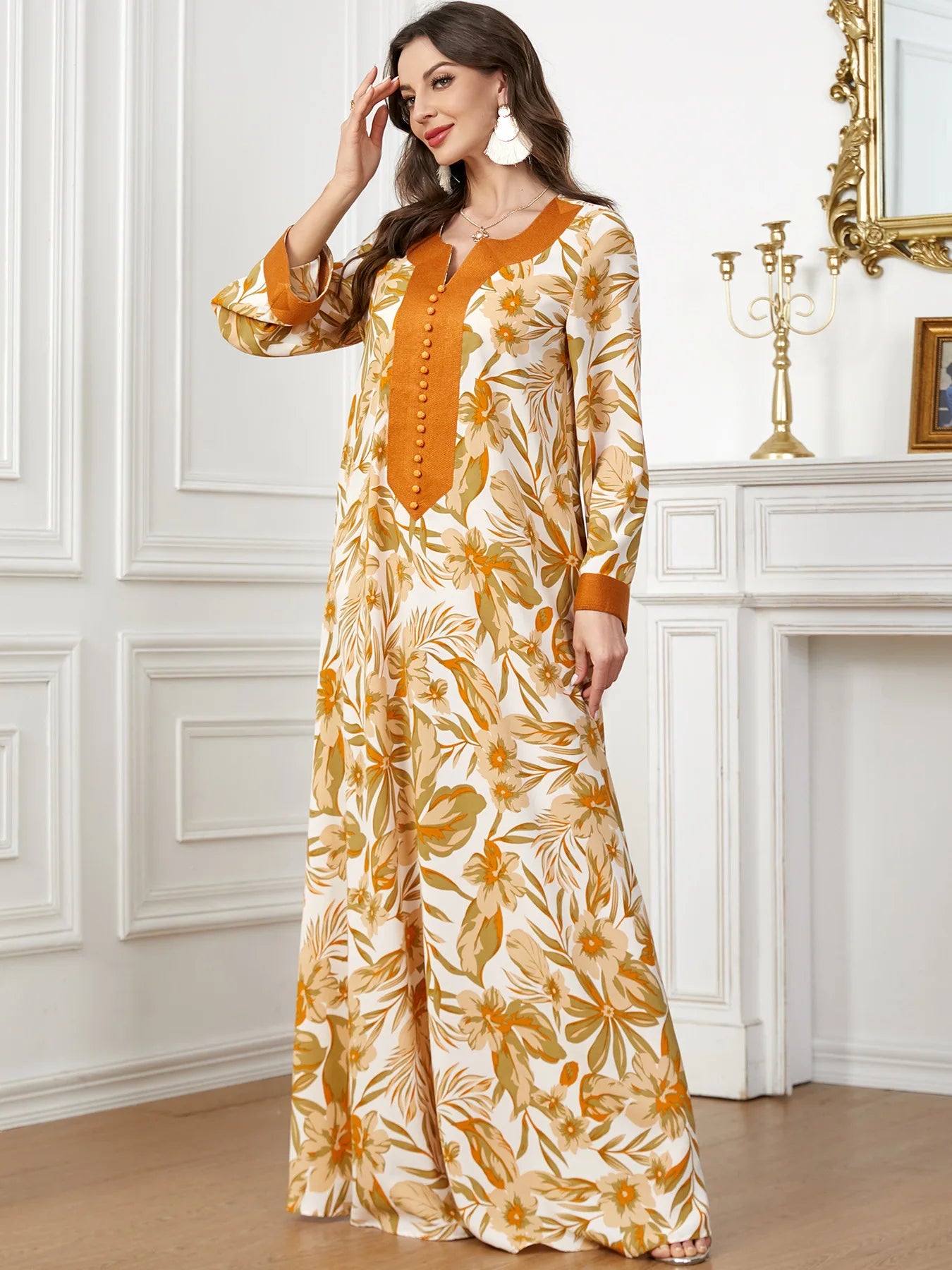 Women's Arabian Polyester Full Sleeves Printed Pattern Dress