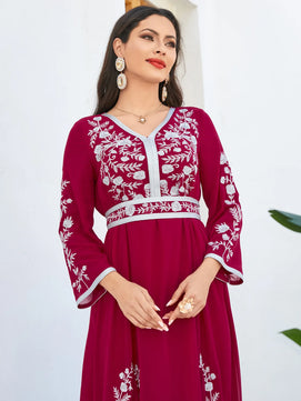 Women's Arabian Polyester Full Sleeves Embroidery Pattern Dress