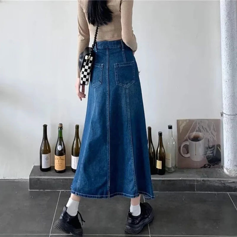 Women's Polyester High Waist Solid Pattern Casual Denim Skirts