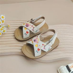 Kid's PU Open Toe Hook Loop Closure Printed Pattern Casual Sandals