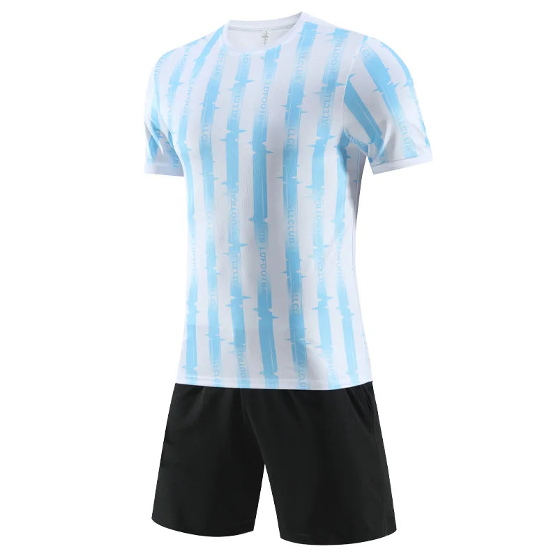 Men's Polyester O-Neck Short Sleeve Striped Breathable Sports Set