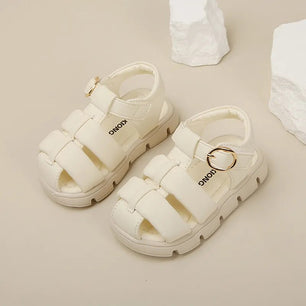 Baby's Microfiber Round Toe Solid Hook Loop Closure Sandals