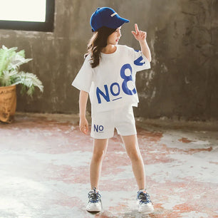 Kid's Cotton Short Sleeve Pullover Closure Letter Pattern Clothes