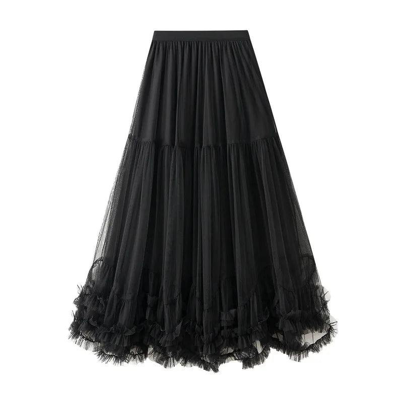 Women's Cotton High Waist Pleated Pattern Casual Long Skirts