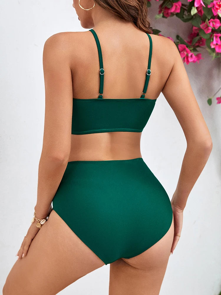 Women's Spandex High Waist Swimwear Solid Pattern Bikini Set