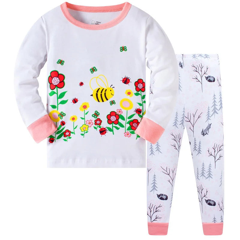 Kid's Girl Spandex O-Neck Long Sleeve Trendy Sleepwear Pajama Set