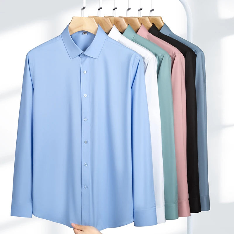 Men's Polyester Turndown Collar Full Sleeves Formal Wear Shirts