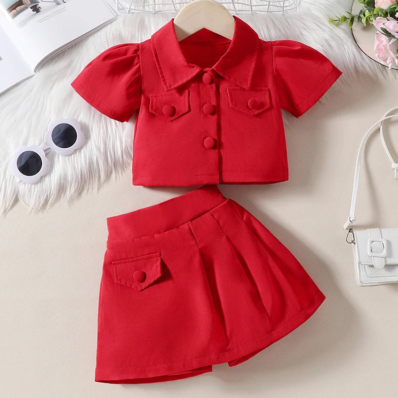 Kid's Polyester Turn-Down Collar Short Sleeve Casual Wear Clothes