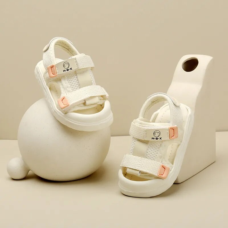 Baby's Round Open Toe Patchwork Pattern Hook Loop Closure Sandals