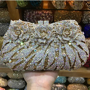 Women's Metallic Hasp Closure Rhinestone Pattern Wedding Clutch