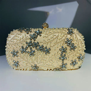 Women's Metallic Hasp Closure Rhinestone Bridal Wedding Clutch