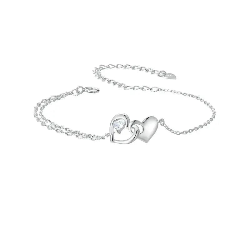 Women's 100% 925 Sterling Silver Zircon Heart Shaped Bracelet