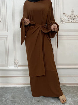 Women's Arabian Polyester Full Sleeves Solid Pattern Long Dress