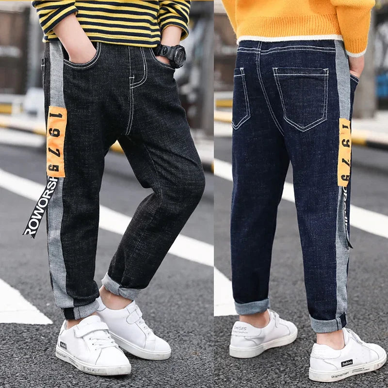 Kid's Cotton Mid Elastic Waist Closure Casual Wear Denim Pants