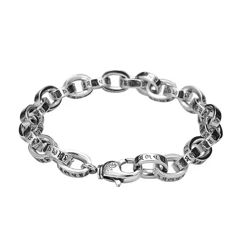 Men's 925 Sterling Silver Geometric Pattern Chain Type Bracelet