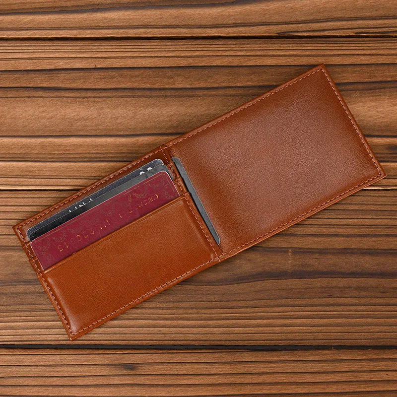 Men's Genuine Leather Solid Pattern Card Holder Trendy Wallets